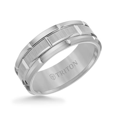8MM Tungsten Carbide Ring with Brick Pattern Center and Flat Edge