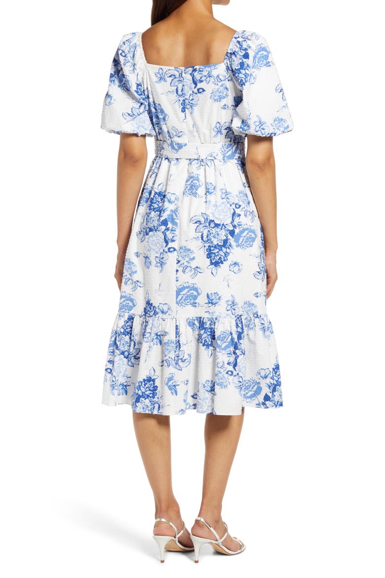 Toile Clip Dot Puff Sleeve Dress, Alternate, color, IVORY/ BLUE