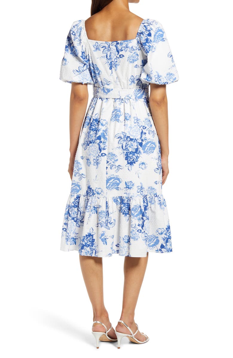 Julia Jordan Toile Clip Dot Puff Sleeve Dress, Alternate, color, 