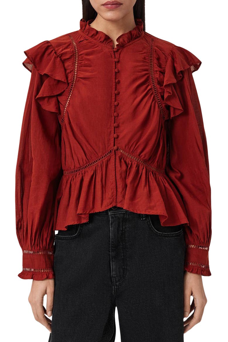 Lima Ruffle Peplum Top, Main, color, PAPRIKA RED