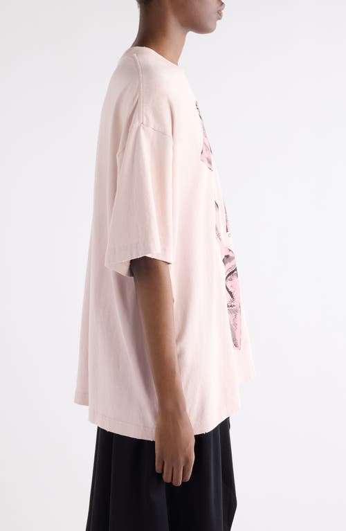 Acne Studios Crew Neck Graphic Print Oversized T-shirt In Pink
