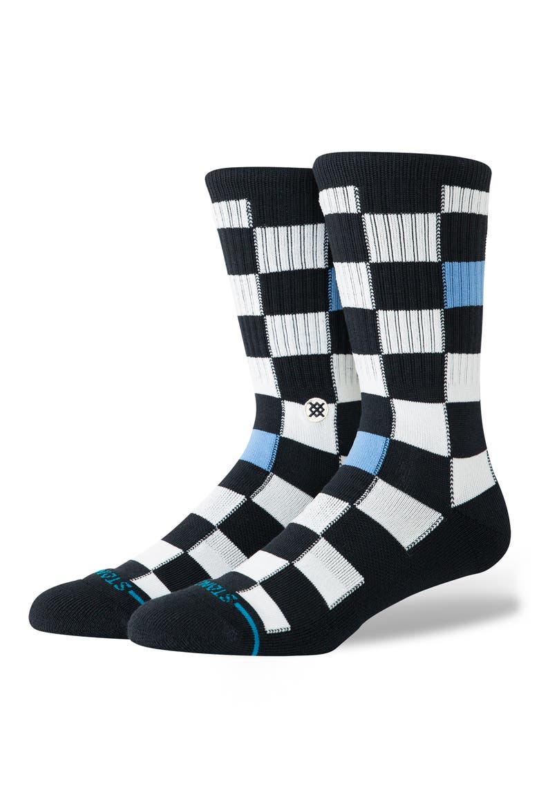 Chef Check Cotton Blend Crew Socks, Main, color, BLACK