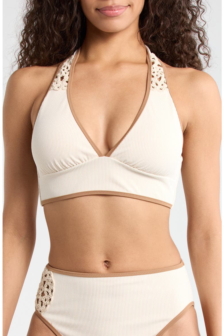 Halter Rib Triangle BIkini Top, Main, color, WHITE SAND