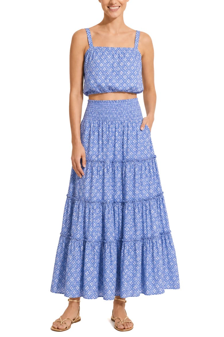 Dani Bubble Crop Top, Alternate, color, Meridien Breeze
