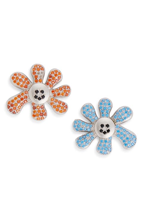 Happy Blossom Crystal Pavé Mismatched Stud Earrings