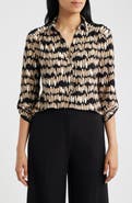 AK ANNE KLEIN Print Three-Quarter Sleeve Button-Down Shirt