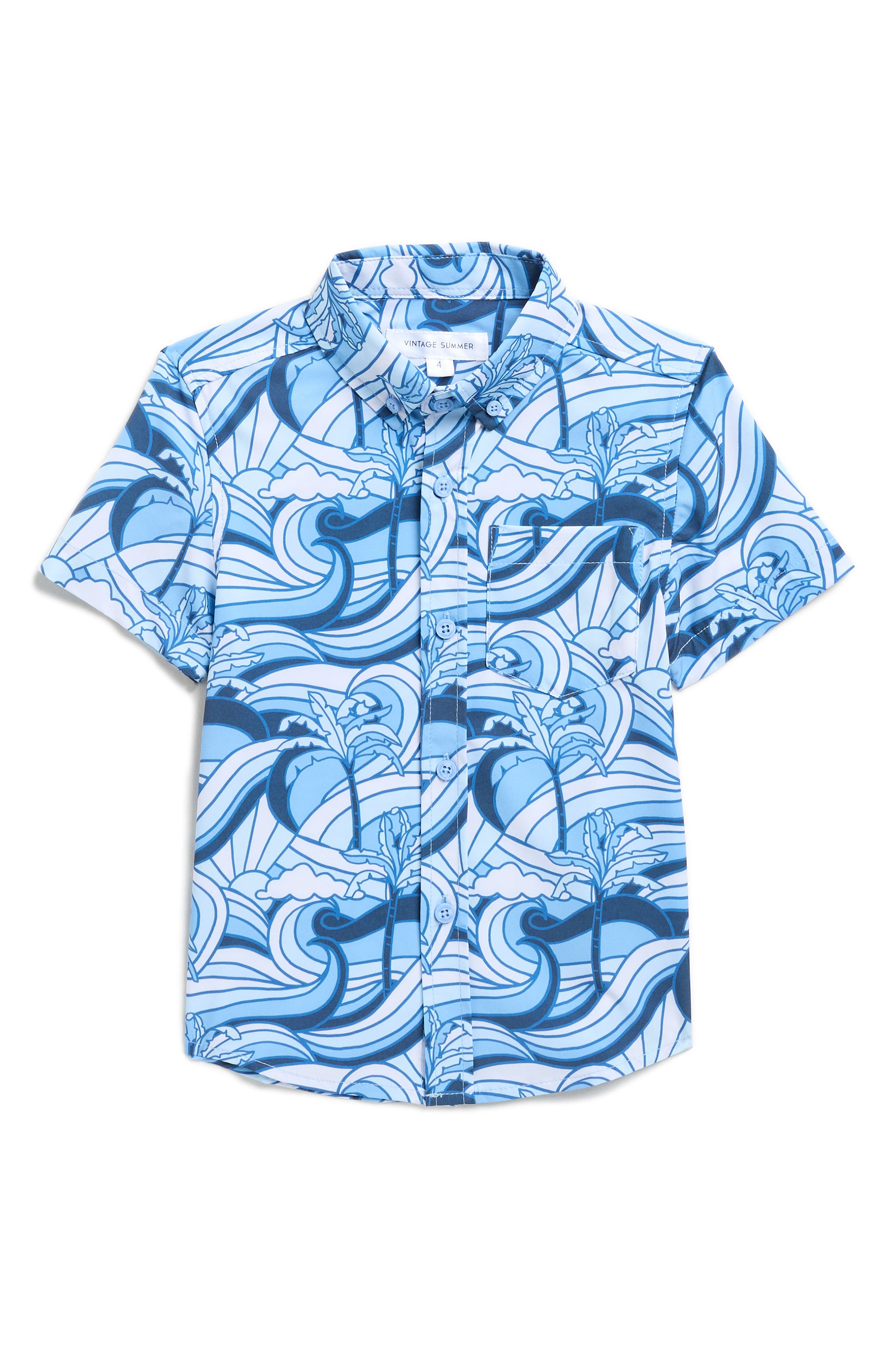 Vintage Summer Kids' 4-Way Stretch Short Sleeve Button-Down Shirt