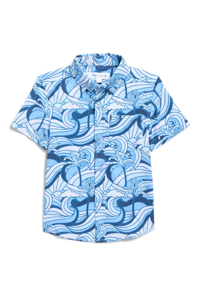 Kids' 4-Way Stretch Short Sleeve Button-Down Shirt, Main, color, NAVY