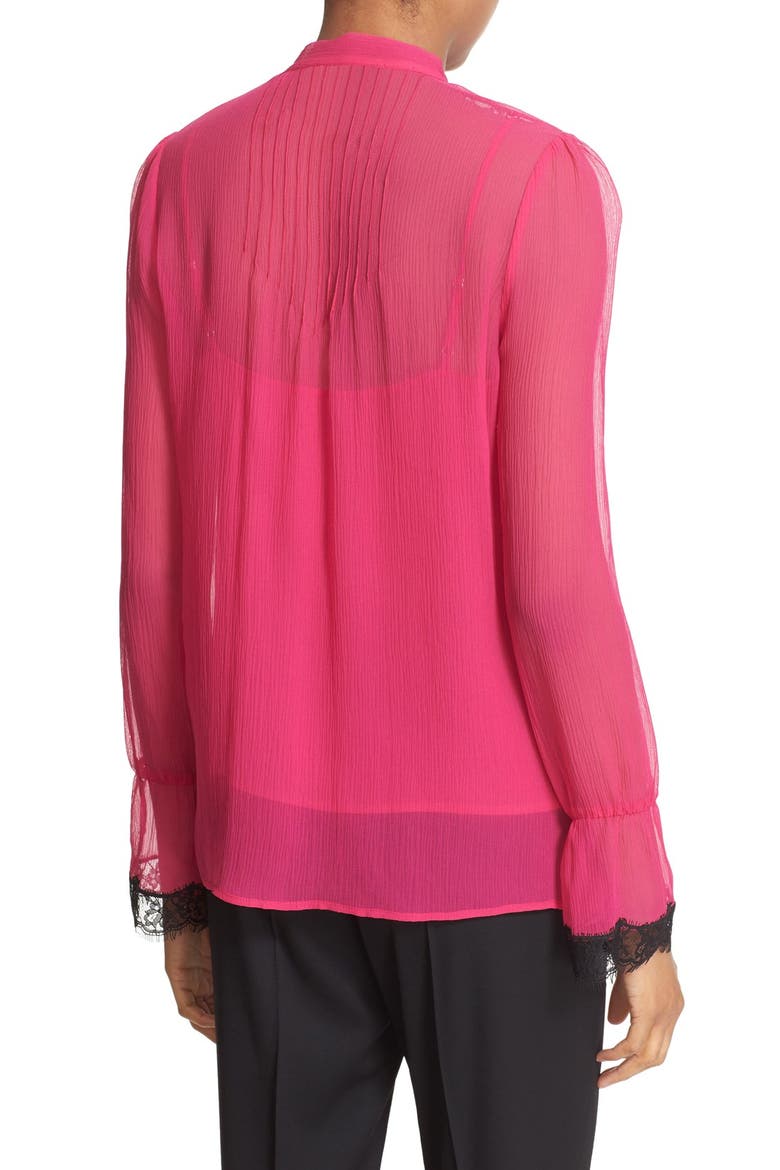 Lace Trim Silk Blouse, Alternate, color, PINK