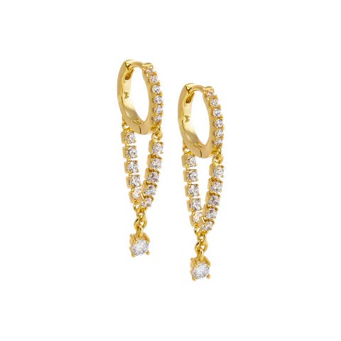 CZ Tennis Drop Chain Huggie Earring