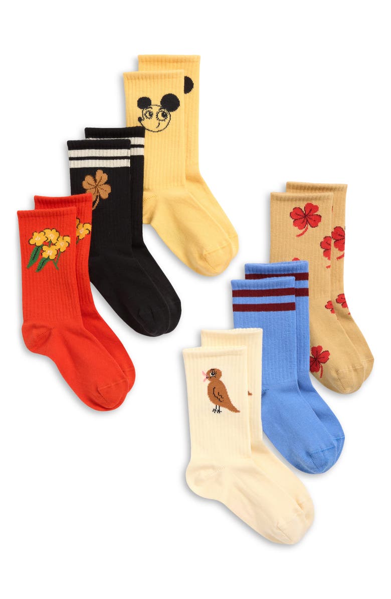 Mini Rodini Kids' Assorted 6-Pack Stretch Cotton Blend Crew Socks, Main, color, Red Multi