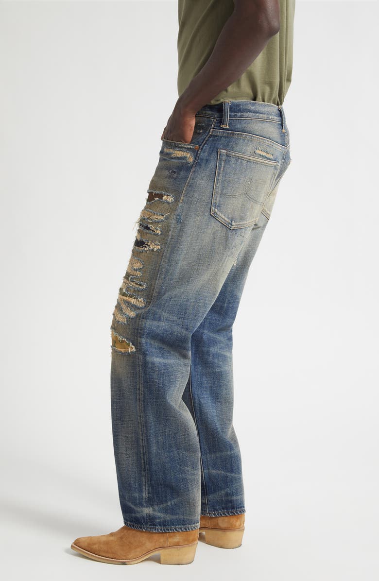 Double RL Relaxed Fit Ripped & Repaired Straight Leg Jeans, Alternate, color, Averie Wash