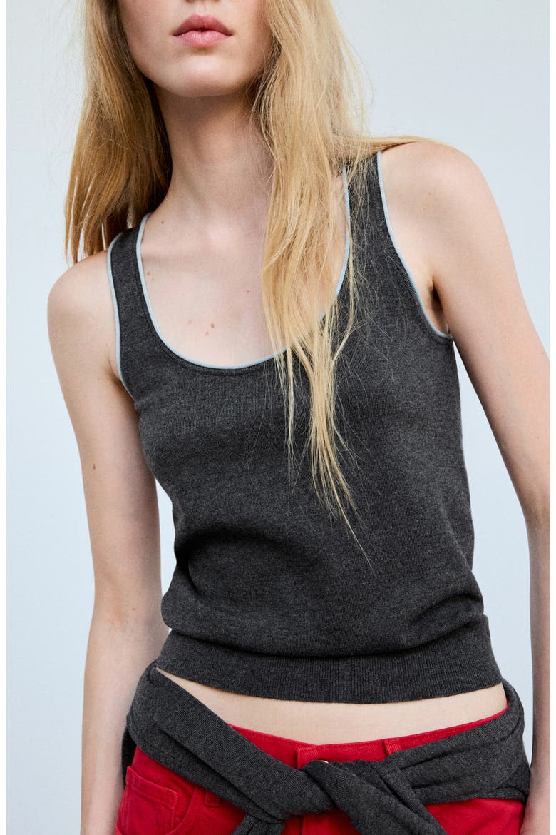 Contrast Piping Knit Top, Main, color, GREY