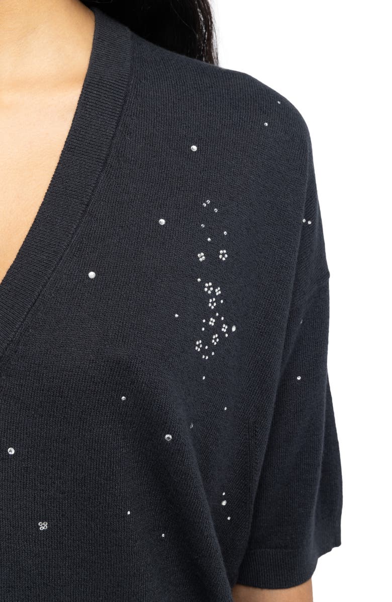 Zadig & Voltaire Wully Lico Embellished Linen Blend V-Neck Sweater, Alternate, color, Stone