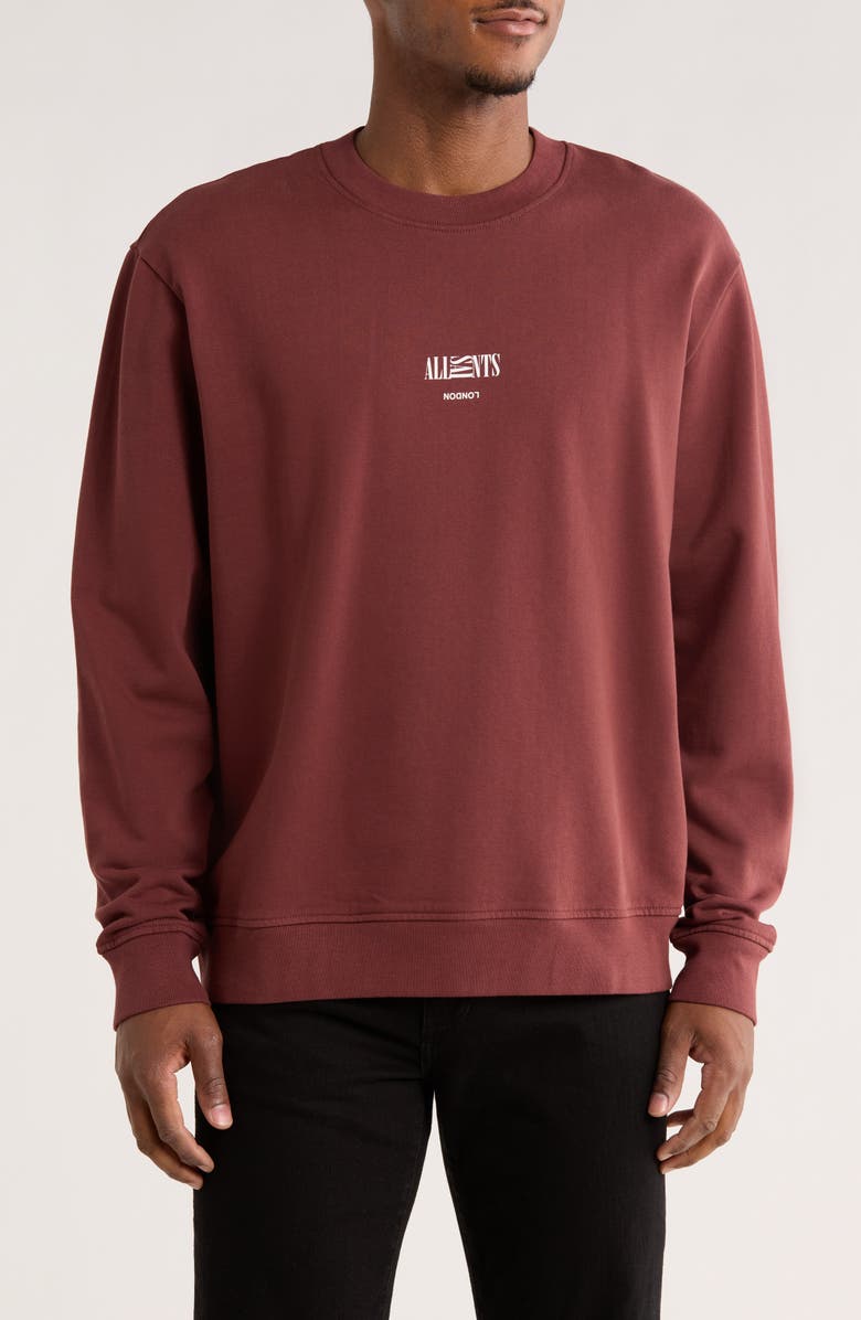 AllSaints Burman Crewneck Cotton Sweatshirt, Main, color, Moretti Red