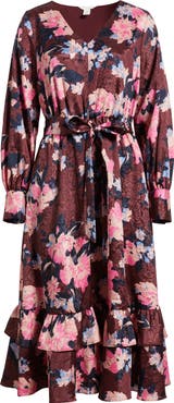 Caslon® Ruffle Tie Waist Long Sleeve Midi Dress