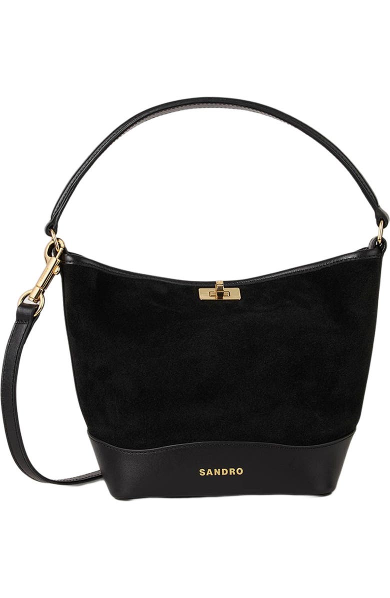 SANDRO Tangoso mini suede and leather bag, Main, color, Black