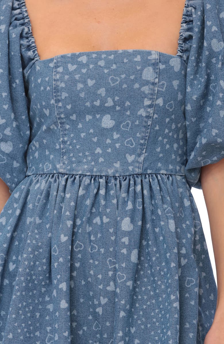 Avec Les Filles Heart Puff Sleeve Babydoll Minidress, Alternate, color, Swirling Hearts