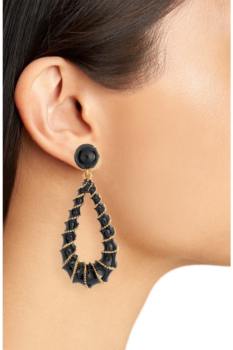 Black Enamel Teardrop Earrings, Alternate, color, GOLD