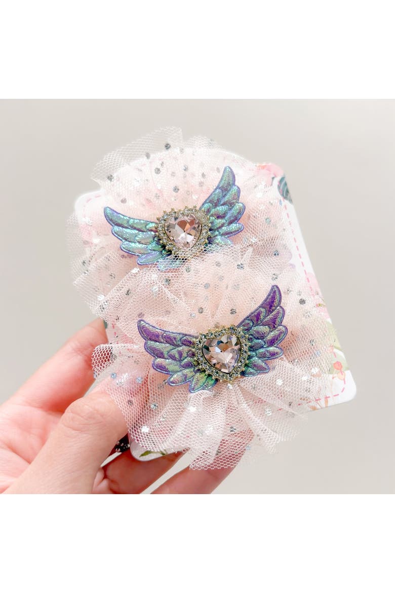 Angel Sparkle Wings Hair Clip Set of 4, Alternate, color, Ivory & Rose Pink
