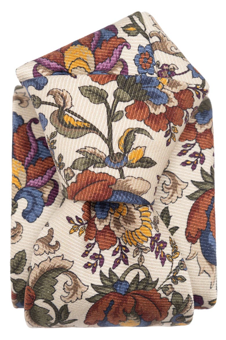 Bardini - Printed Madder Silk Tie for Men, Alternate, color, Cream