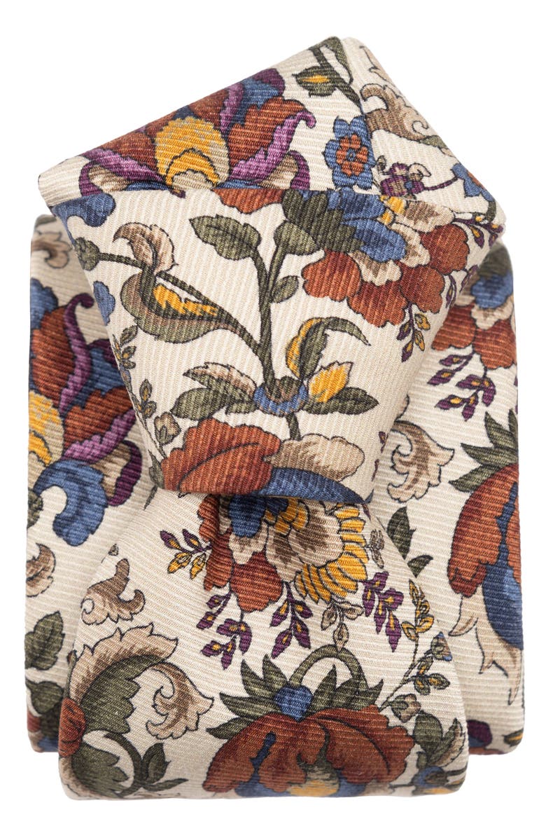Elizabetta Bardini - Extra Long Printed Madder Silk Tie for Men, Alternate, color, Cream