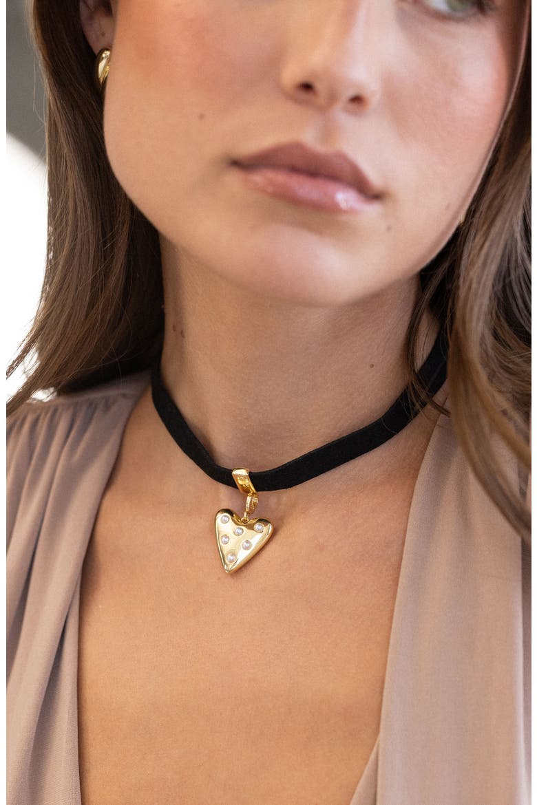 Samantha Heart Charm Choker Necklace, Alternate, color, GOLD