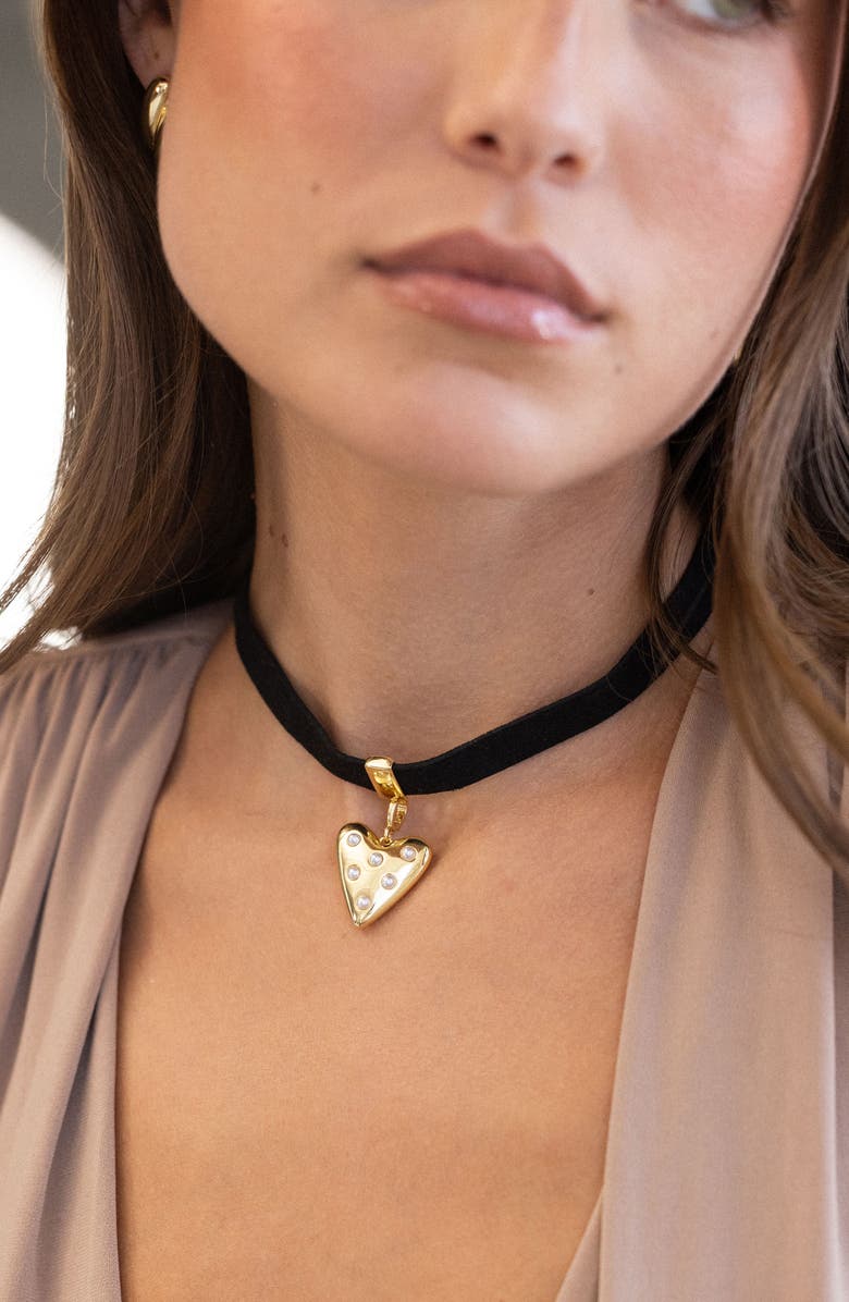 Brook and York Samantha Heart Charm Choker Necklace, Alternate, color, Gold