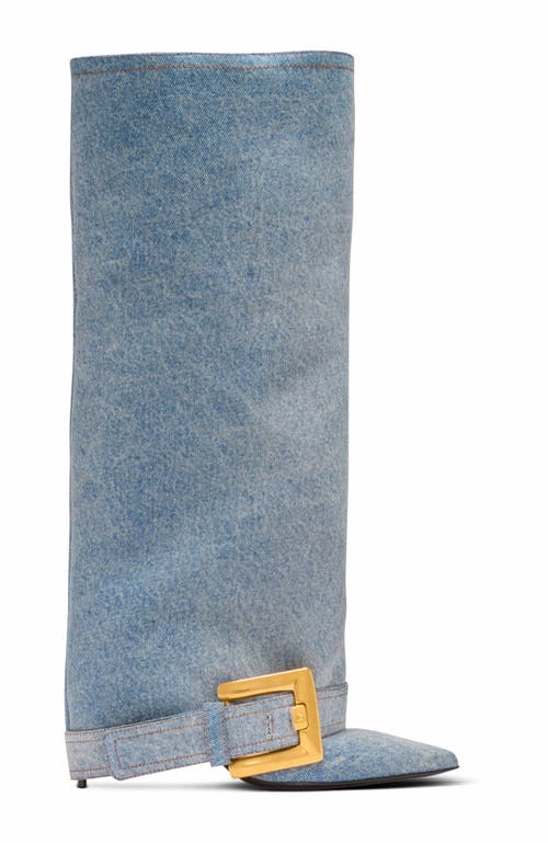 Balmain Anthem Denim Boots In Blue