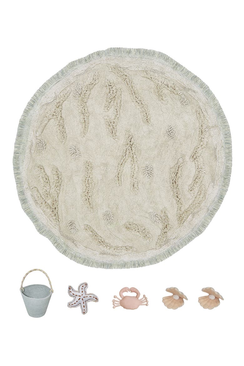 Island Washable Cotton Rug, Basket & Sea Creature Set, Main, color, NATURAL BLUE SAGE ROSE VINTAGE