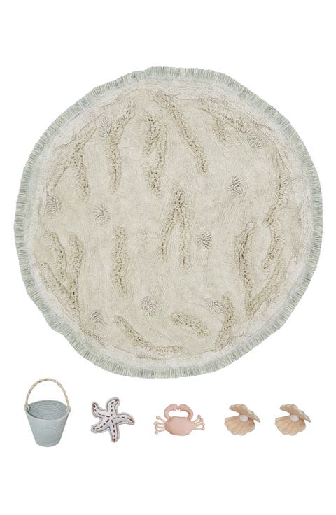 Island Washable Cotton Rug, Basket & Sea Creature Set