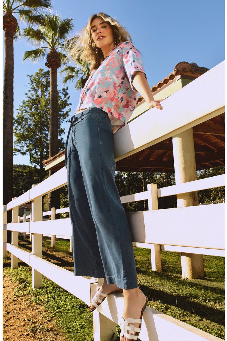 Meg Drawstring Wide Leg Linen Blend Pants, Alternate, color, COASTAL BLUE