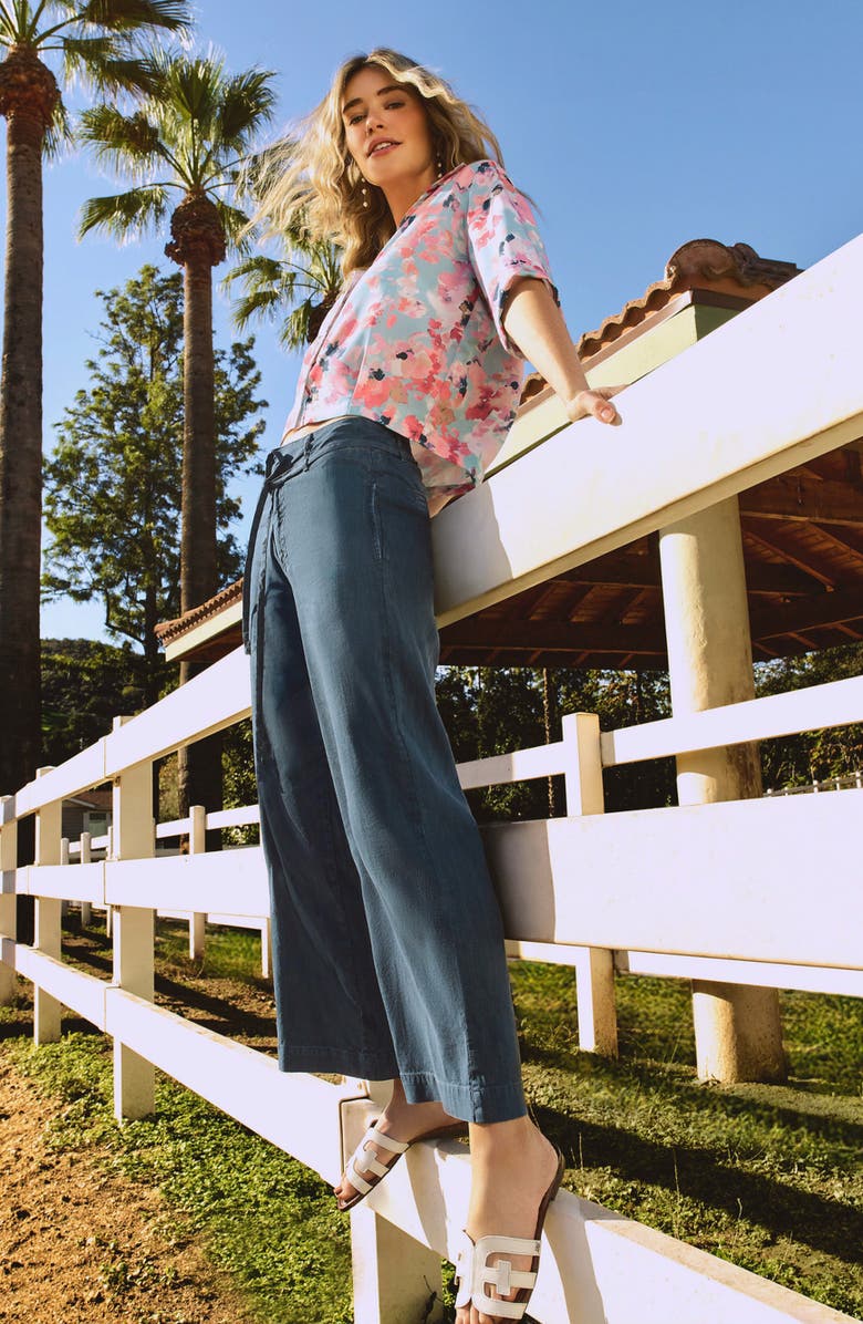 KUT from the Kloth Meg Drawstring Wide Leg Linen Blend Pants, Alternate, color, Coastal Blue