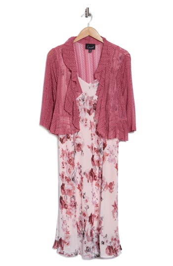 Connected Apparel Plus Womens 2pc Crochet Two Piece Dress In Rosewood