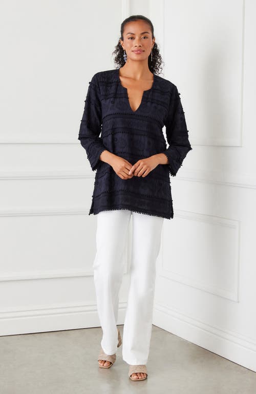 Karen Kane Embroidered Cotton Tunic Top In Navy
