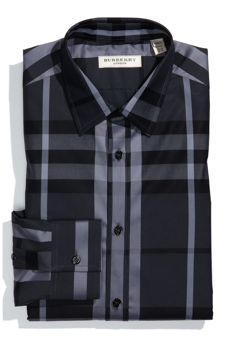 London Tailored Fit Dress Shirt, Main, color, BLACK CHECK