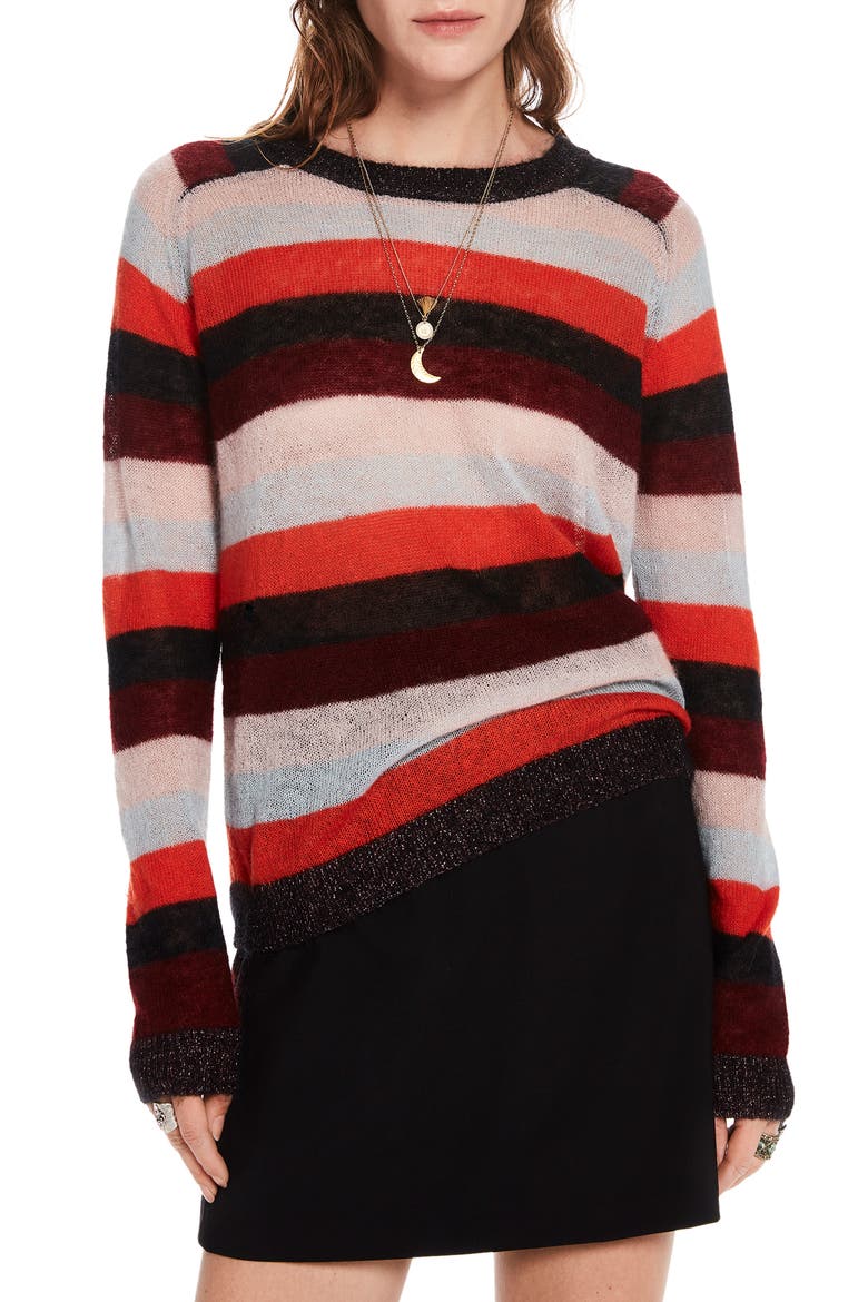 Stripe Sweater, Main, color, ORANGE BURGUNDY LT BLUE STRIPE