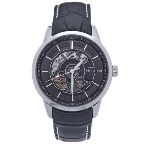 Davies Semi-Skeleton Leather-Band Watch