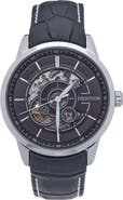 Heritor Automatic Davies Semi-Skeleton Leather-Band Watch