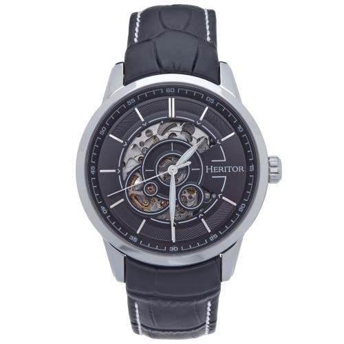 Heritor Automatic Davies Semi-Skeleton Leather-Band Watch in Silver/black at Nordstrom