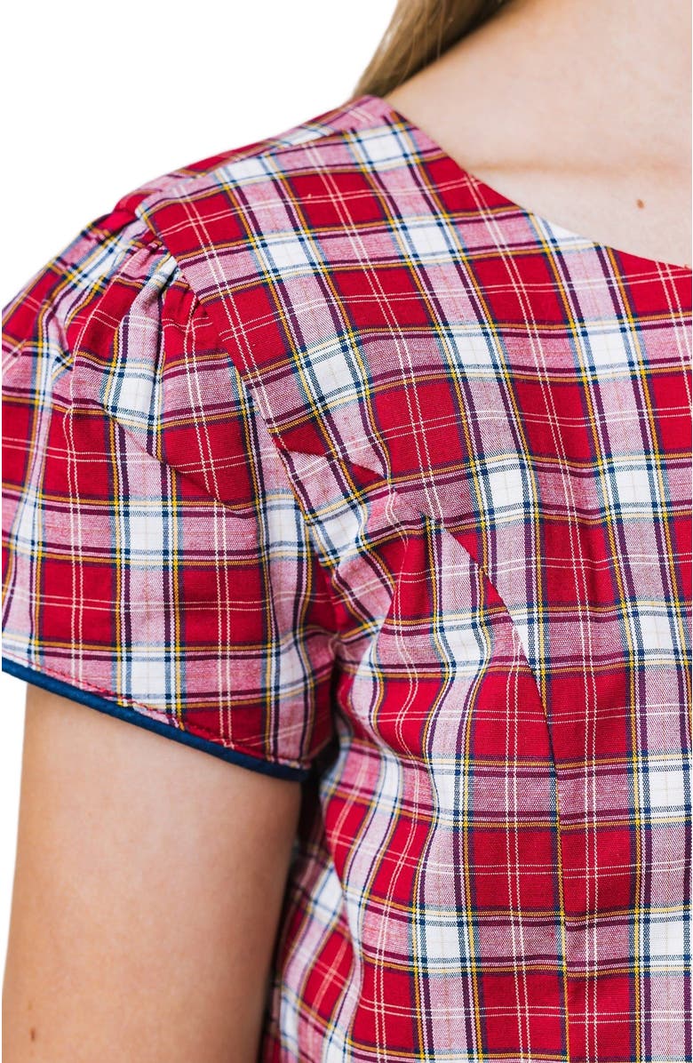 Hope & Henry Girls' Organic Short Sleeve Schoolgirl Dress, Toddler, Alternate, color, Dark Red Collegiate Check