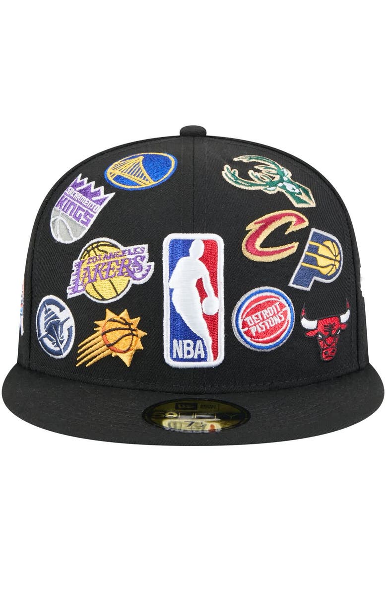 New Era Men's New Era Black 2025 All-Star Game Allover Logos Fitted 59Fifty Snapback Hat, Alternate, color,