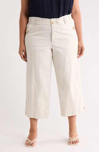 Button Pocket Crop Wide Leg Pants