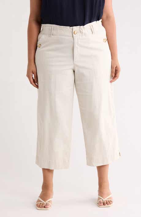 Button Pocket Crop Wide Leg Pants