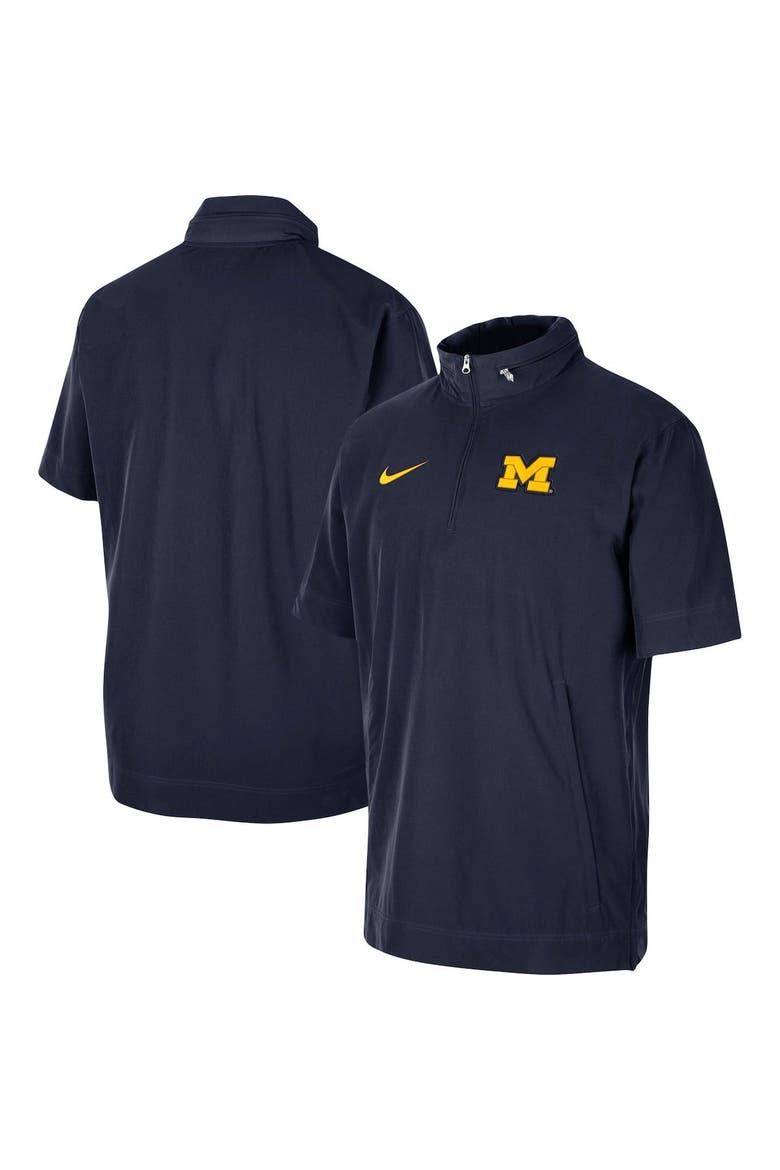 Men's Nike Navy Michigan Wolverines Coaches Half-Zip Short Sleeve Jacket, Main, color, Navy