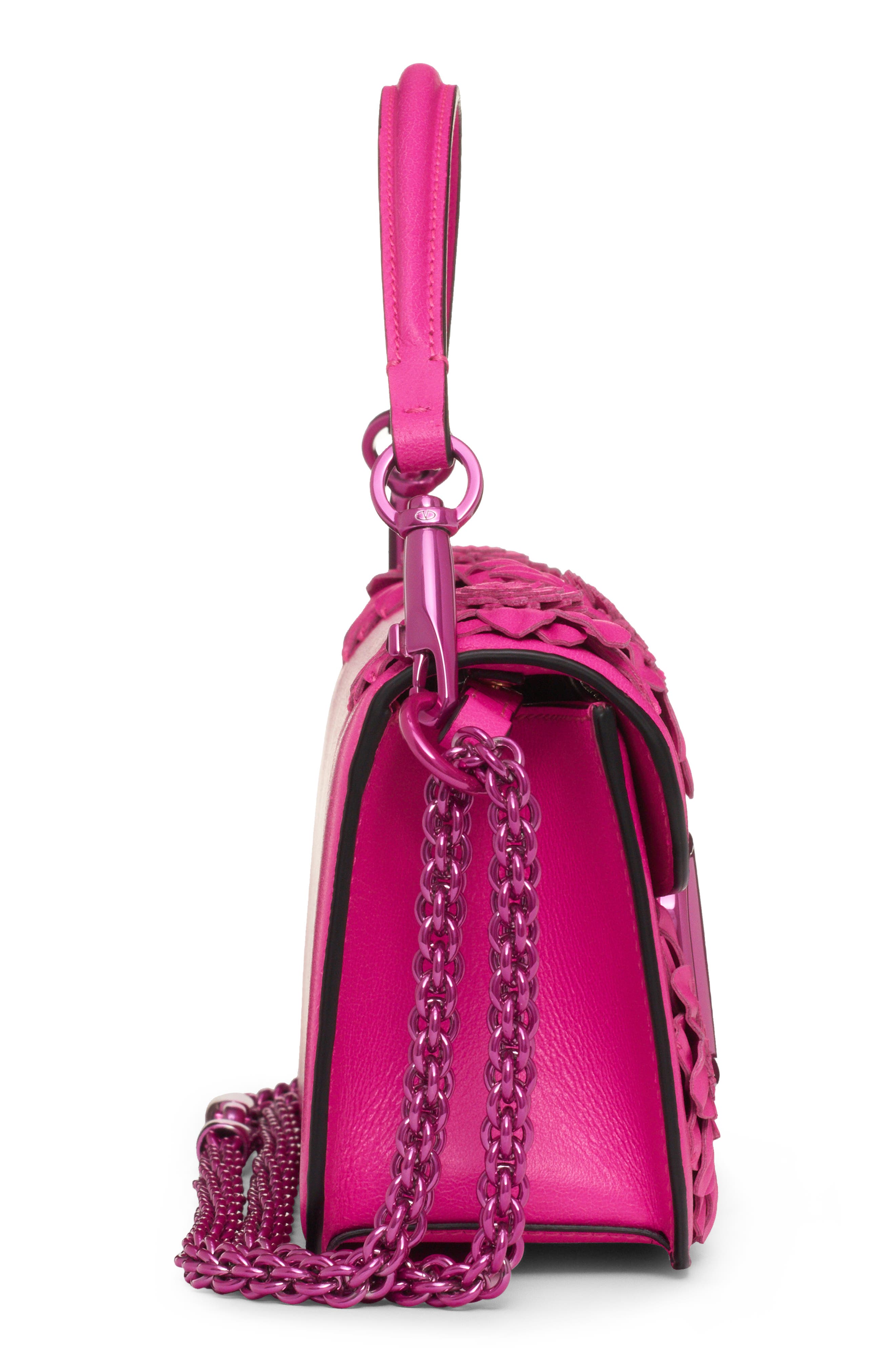 Valentino Garavani Locò Pink PP Floral Appliqué Leather Shoulder Bag, Alternate, color, 