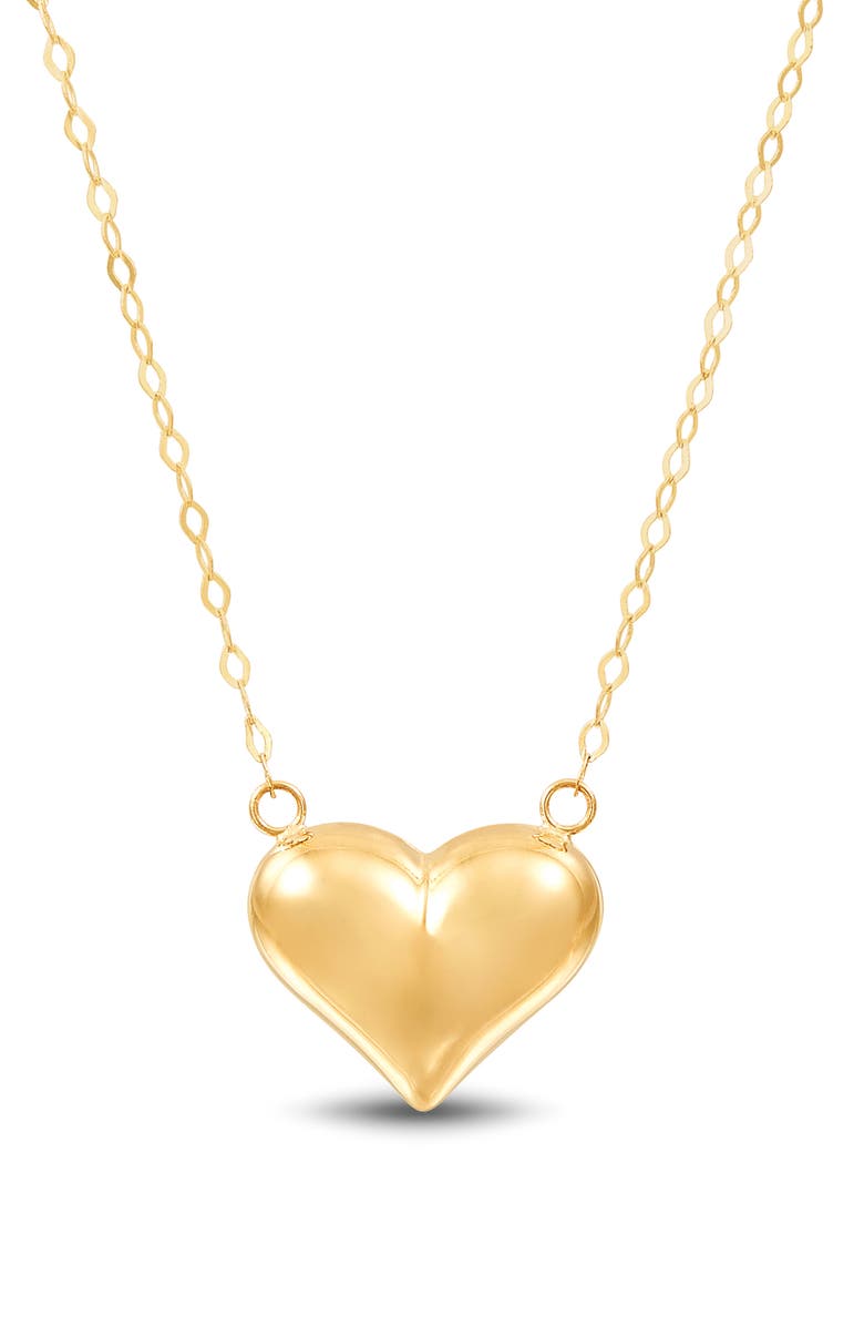 Frankie & Zoe Puffy Heart Pendant Necklace, Main, color, Yellow Gold