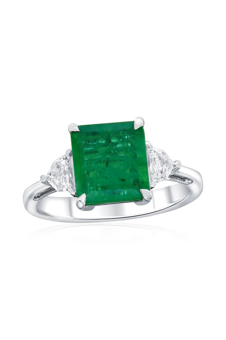14K White Gold 2.40ct Emerald & 0.28cttw Diamond Ring, Main, color, Green