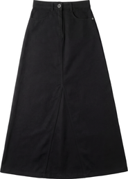 Faves Mineral Wash Godet Panel Front Zip Maxi Skirt