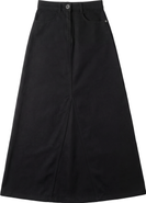 Faves Mineral Wash Godet Panel Front Zip Maxi Skirt